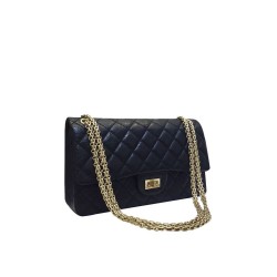 High Quality Yellow Gold Plated Chain Shoulder Strap Rectangle Turn Lock - Faux Chanel Female Classic 2.55 Flap Bag 28CM