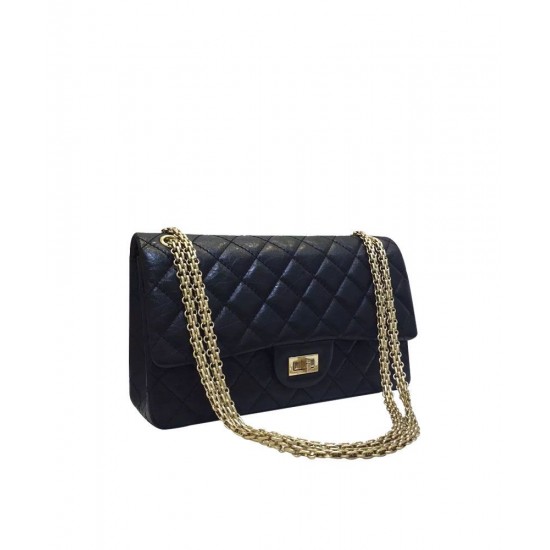 High Quality Yellow Gold Plated Chain Shoulder Strap Rectangle Turn Lock - Faux Chanel Female Classic 2.55 Flap Bag 28CM