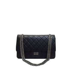 Best Women's Classic 2.55 Black Ruffled Cowhide Leather Antique Silver Hardware - Replica Chanel Double Chain Flap Bag