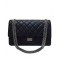 Chic Large Classic 2.55 Black Ruffled Leather Silver Chain Shoulder Strap Rectangle Turn Lock - Copy Chanel 30CM Flap Crossbody Bag