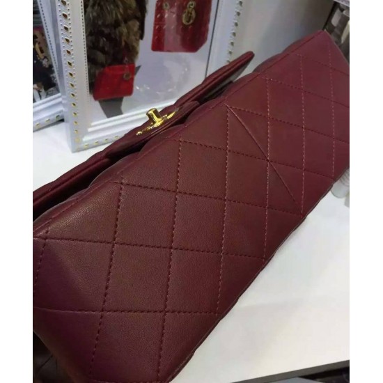 Faux Chanel Large Dark Red Quilted Leather Classic Jumbo Flap Bag Ladies Yellow Gold CC Lock Double Flap Chain Bag