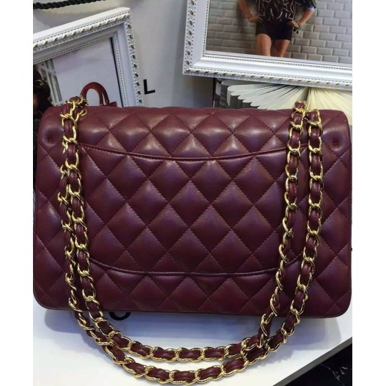 Faux Chanel Large Dark Red Quilted Leather Classic Jumbo Flap Bag Ladies Yellow Gold CC Lock Double Flap Chain Bag