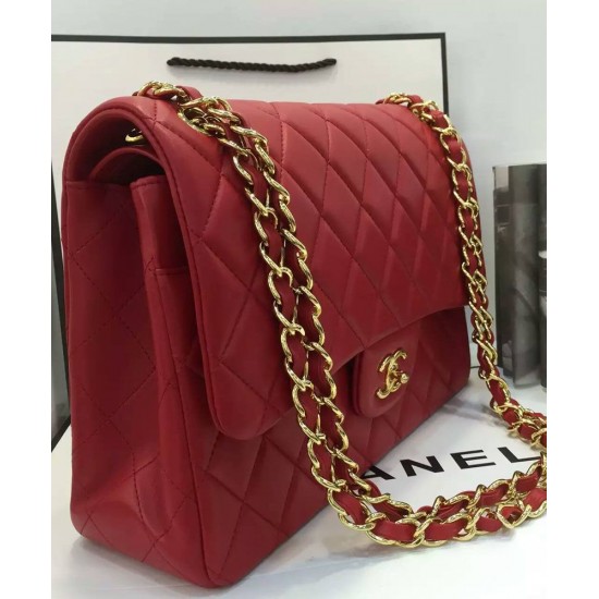 Imitation Chanel Female Classic Jumbo Yellow Gold Plated Shoulder Strap CC Logo Turn Lock Double Flap Crossbody Bag 30CM