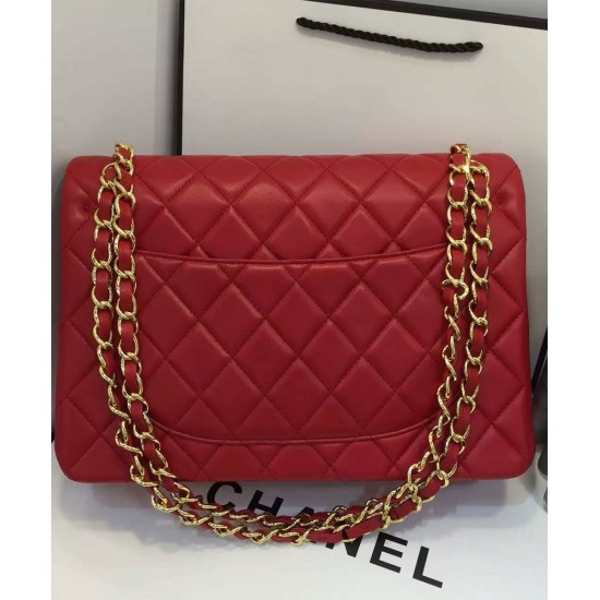 Imitation Chanel Female Classic Jumbo Yellow Gold Plated Shoulder Strap CC Logo Turn Lock Double Flap Crossbody Bag 30CM