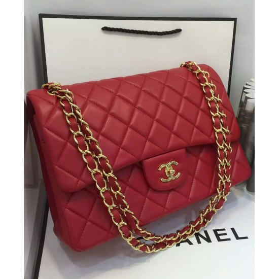 Imitation Chanel Female Classic Jumbo Yellow Gold Plated Shoulder Strap CC Logo Turn Lock Double Flap Crossbody Bag 30CM