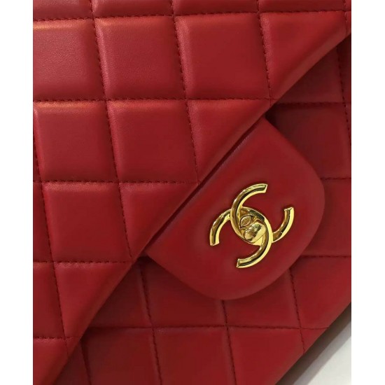 Imitation Chanel Female Classic Jumbo Yellow Gold Plated Shoulder Strap CC Logo Turn Lock Double Flap Crossbody Bag 30CM