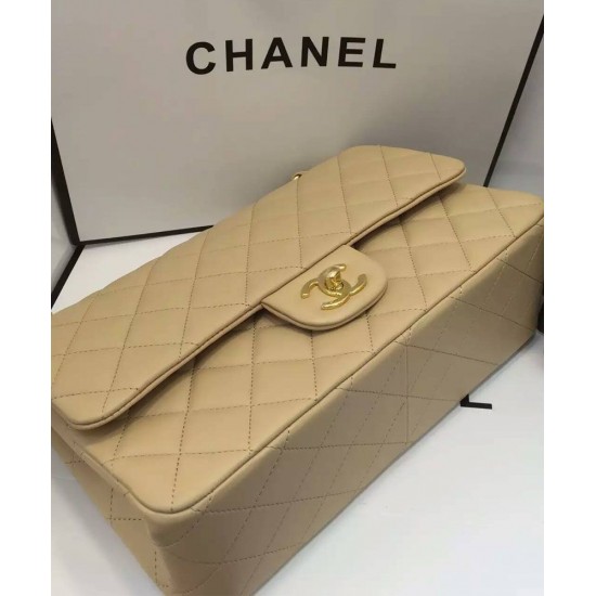 High End Beige Quilted Lambskin Leather Golden Double Chain Straps Women's Classic Jumbo- Replica Chanel Flap Bag