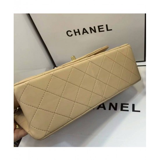 High End Beige Quilted Lambskin Leather Golden Double Chain Straps Women's Classic Jumbo- Replica Chanel Flap Bag