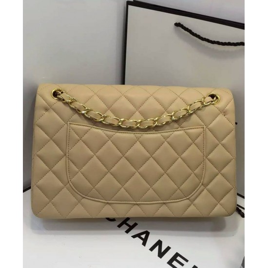 High End Beige Quilted Lambskin Leather Golden Double Chain Straps Women's Classic Jumbo- Replica Chanel Flap Bag