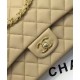 High End Beige Quilted Lambskin Leather Golden Double Chain Straps Women's Classic Jumbo- Replica Chanel Flap Bag