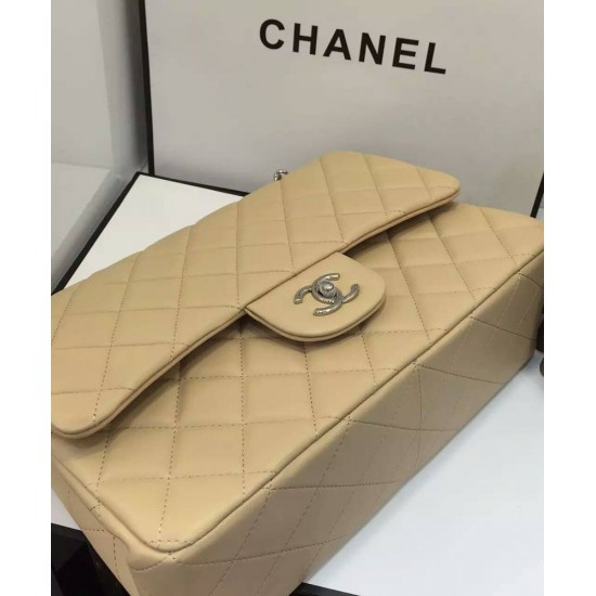 Hot Selling Women's Classic Jumbo Double Flaps Beige Quilted Leather Silver Chain - Faux Chanel CC Logo Crossbody Bag Large