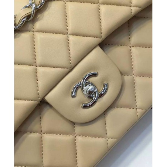 Hot Selling Women's Classic Jumbo Double Flaps Beige Quilted Leather Silver Chain - Faux Chanel CC Logo Crossbody Bag Large