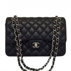 Spring Large Black Quilted Leather Double Chain Shoulder Straps - Women's Imitated Chanel Classic Jumbo Handbag Online