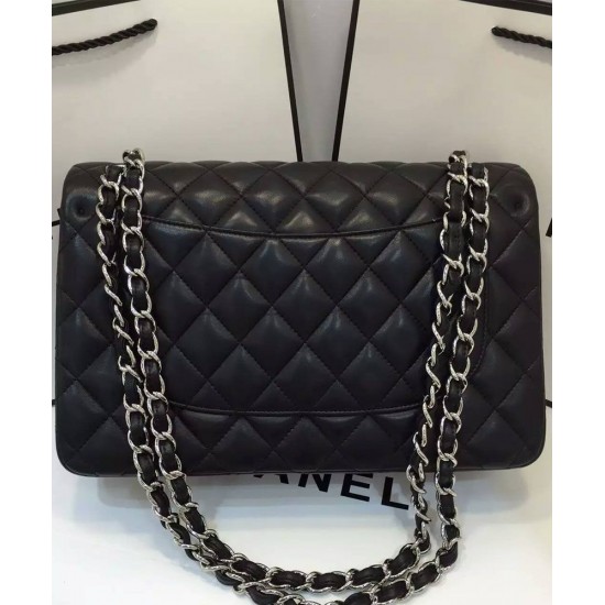 Spring Large Black Quilted Leather Double Chain Shoulder Straps - Women's Imitated Chanel Classic Jumbo Handbag Online