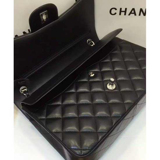 Spring Large Black Quilted Leather Double Chain Shoulder Straps - Women's Imitated Chanel Classic Jumbo Handbag Online