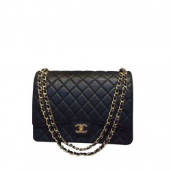 Classic Black Caviar Leather Diamond Pattern Yellow Gold Chain Shoulder Strap - Women's Chanel 33CM CC Logo Turn Lock Flap Bag