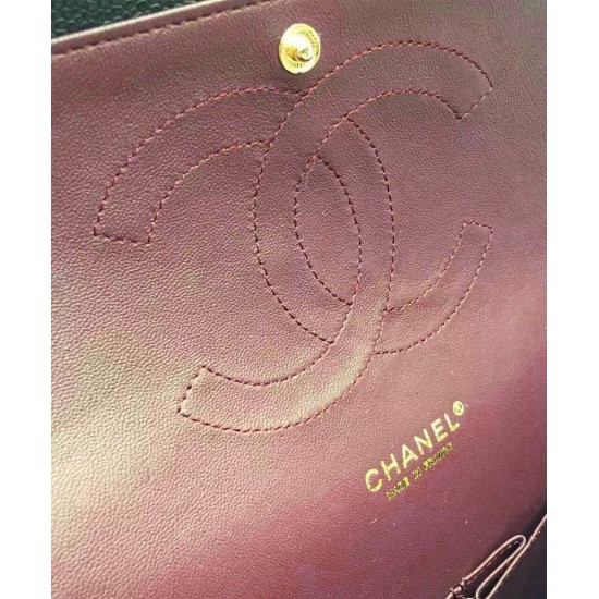 Classic Black Caviar Leather Diamond Pattern Yellow Gold Chain Shoulder Strap - Women's Chanel 33CM CC Logo Turn Lock Flap Bag