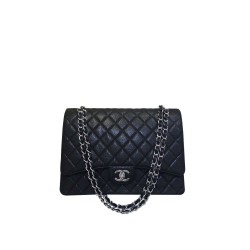 High Quality Silver CC Logo Turn Lock Duble Flaps Desing Black Caviar Leather - Fake Chanel Female Classic Chain Bag