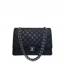 High Quality Silver CC Logo Turn Lock Duble Flaps Desing Black Caviar Leather - Fake Chanel Female Classic Chain Bag