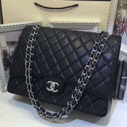 High Quality Silver CC Logo Turn Lock Duble Flaps Desing Black Caviar Leather - Fake Chanel Female Classic Chain Bag