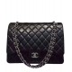 Popular Black Lambskin Leather Silver Chain Strap CC Logo Twist Lock - Replica Chanel Women's Classic Jumbo Double Flap Bag