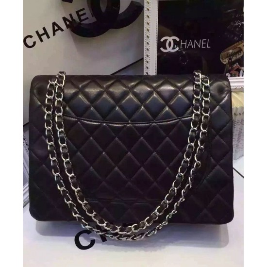 Popular Black Lambskin Leather Silver Chain Strap CC Logo Twist Lock - Replica Chanel Women's Classic Jumbo Double Flap Bag