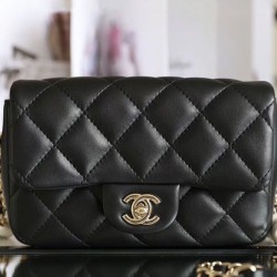 Replica Chanel Black Quilted Lambskin Leather White Pearl Beads Decoration CC Logo Lock Women's Small Flap Bag