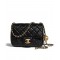 Fake Chanel Diamond-style Quilted Pattern Golden Bead Chain Shoulder Strap Female Black Leather Crossbody Bag