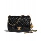 Fake Chanel Diamond-style Quilted Pattern Golden Bead Chain Shoulder Strap Female Black Leather Crossbody Bag