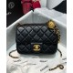 Fake Chanel Diamond-style Quilted Pattern Golden Bead Chain Shoulder Strap Female Black Leather Crossbody Bag