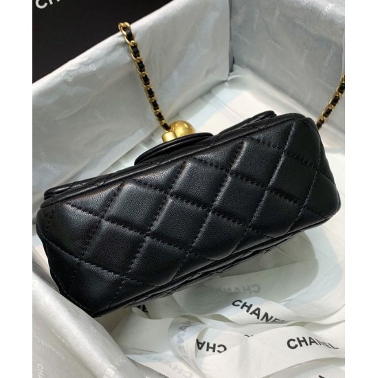 Fake Chanel Diamond-style Quilted Pattern Golden Bead Chain Shoulder Strap Female Black Leather Crossbody Bag