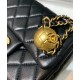 Fake Chanel Diamond-style Quilted Pattern Golden Bead Chain Shoulder Strap Female Black Leather Crossbody Bag