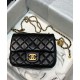 Fake Chanel Diamond-style Quilted Pattern Golden Bead Chain Shoulder Strap Female Black Leather Crossbody Bag