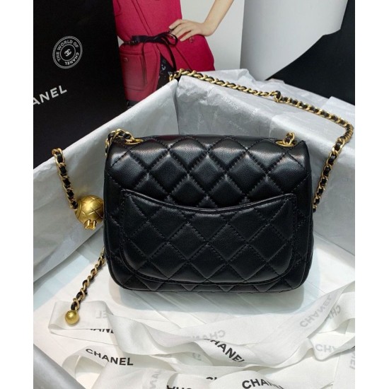 Fake Chanel Diamond-style Quilted Pattern Golden Bead Chain Shoulder Strap Female Black Leather Crossbody Bag