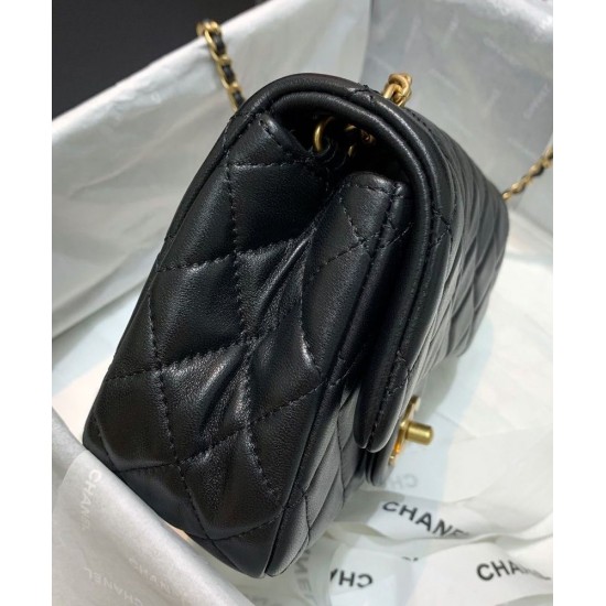 Fake Chanel Diamond-style Quilted Pattern Golden Bead Chain Shoulder Strap Female Black Leather Crossbody Bag