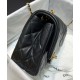 Fake Chanel Diamond-style Quilted Pattern Golden Bead Chain Shoulder Strap Female Black Leather Crossbody Bag