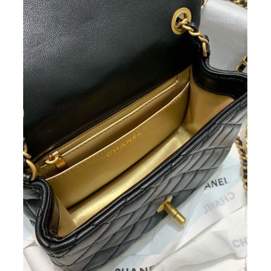 Fake Chanel Diamond-style Quilted Pattern Golden Bead Chain Shoulder Strap Female Black Leather Crossbody Bag