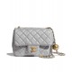 Faux Chanel Golden Beads Decoration Chain Strap Grey Quilted Leather Medium Flap Bag For Ladies Online