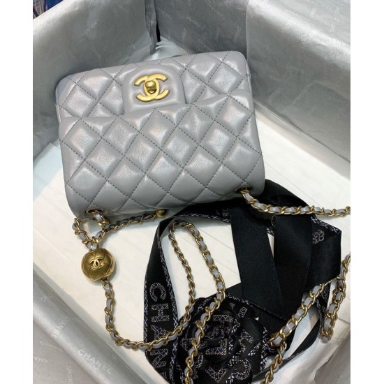 Faux Chanel Golden Beads Decoration Chain Strap Grey Quilted Leather Medium Flap Bag For Ladies Online