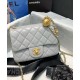 Faux Chanel Golden Beads Decoration Chain Strap Grey Quilted Leather Medium Flap Bag For Ladies Online