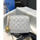 Faux Chanel Golden Beads Decoration Chain Strap Grey Quilted Leather Medium Flap Bag For Ladies Online