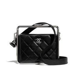 2022 New Chanel Silver Frame Kiss-lock Black Quilted Leather Crossbody Bag Women's Square Clutch Bag