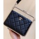 2022 New Chanel Silver Frame Kiss-lock Black Quilted Leather Crossbody Bag Women's Square Clutch Bag