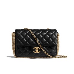 Sweet Style White Pearl Decoration Golden Chain Trimming CC Turn Lock - Fake Chanel Black Quilted Leather Crossbody Bag