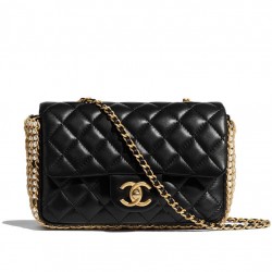 Sweet Style White Pearl Decoration Golden Chain Trimming CC Turn Lock - Fake Chanel Black Quilted Leather Crossbody Bag