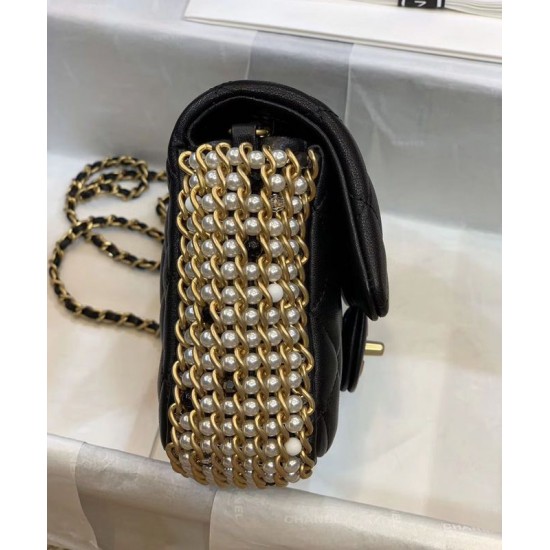 Sweet Style White Pearl Decoration Golden Chain Trimming CC Turn Lock - Fake Chanel Black Quilted Leather Crossbody Bag