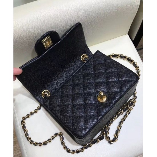 Fake Chanel Mini Classic Boy Black Caviar Leather Flap Bag Golden CC Logo Turn Lock Mini Chain Bag For Ladies