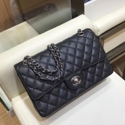 Replica Chanel Classic Jumbo CC Logo Turn Lock Chain Shoulder Strap Women's Black Caviar Leather Flap Bag