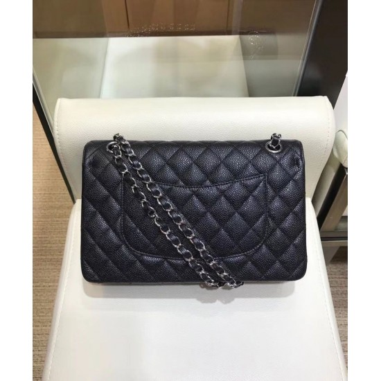 Replica Chanel Classic Jumbo CC Logo Turn Lock Chain Shoulder Strap Women's Black Caviar Leather Flap Bag