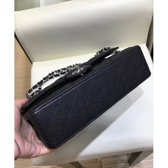 Replica Chanel Classic Jumbo CC Logo Turn Lock Chain Shoulder Strap Women's Black Caviar Leather Flap Bag